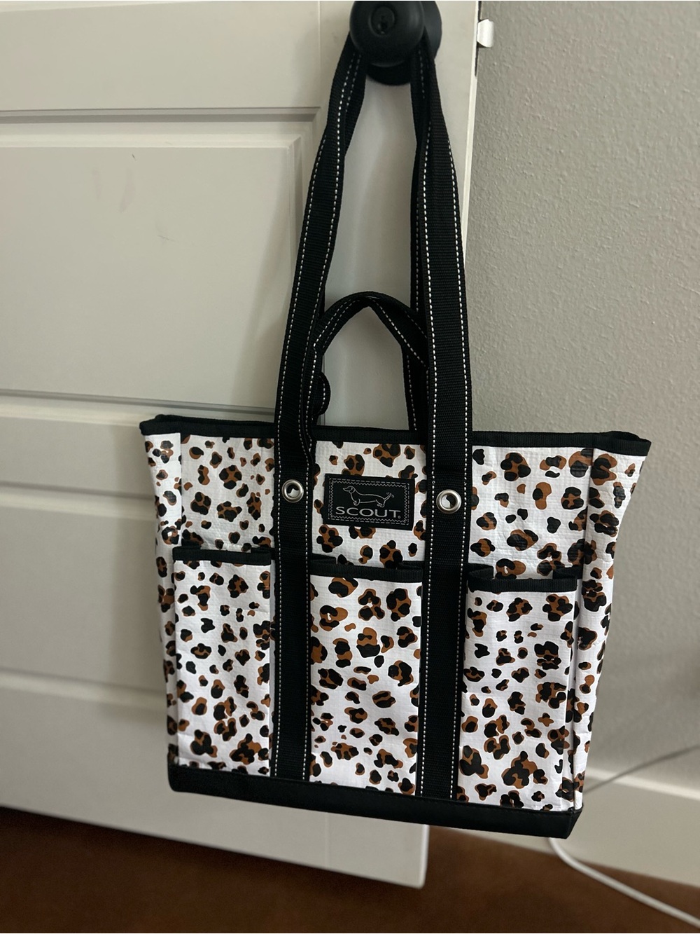 Scout Leopard-Print Tote in White, Brown and Black